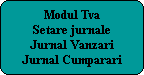 Modul Tva
Setare jurnale
Jurnal Vanzari
Jurnal Cumparari