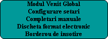 Modul Venit Global
Configurare setari
Completari manuale
Discheta format electronic
Borderou de insotire
Fise tip FF1,FF2